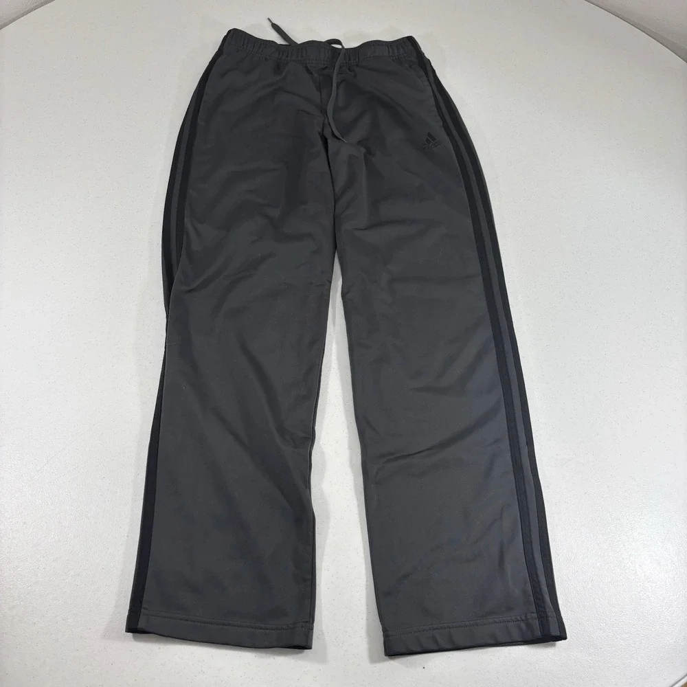 Adidas Track Pants Size Medium Gray Black 3-Stripes Warm Up Straight Leg H48431